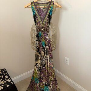 eci New York Floral Beaded Vintage Maxi Dress Size 4